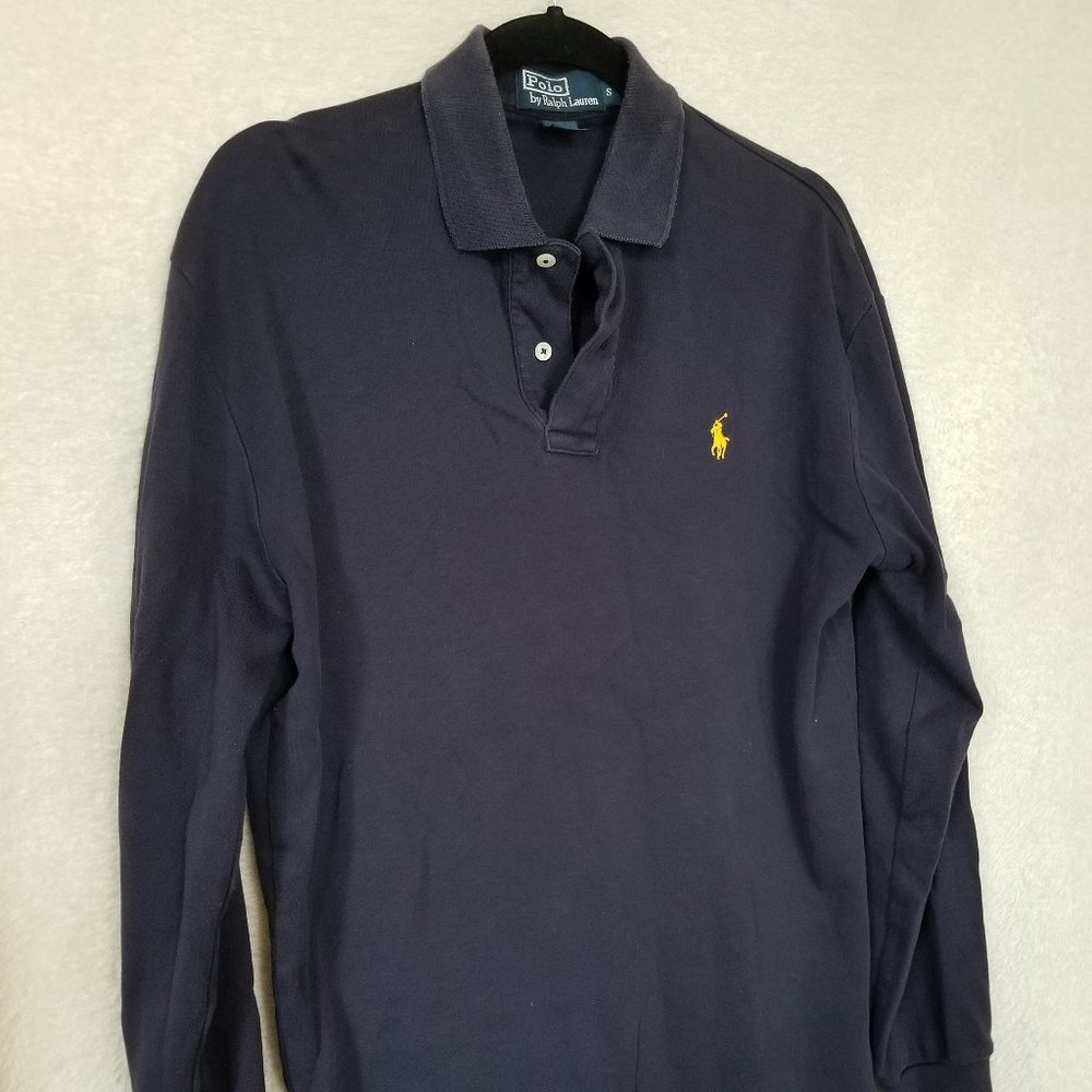 Polo long sleeve shirt logo polo collar sz S